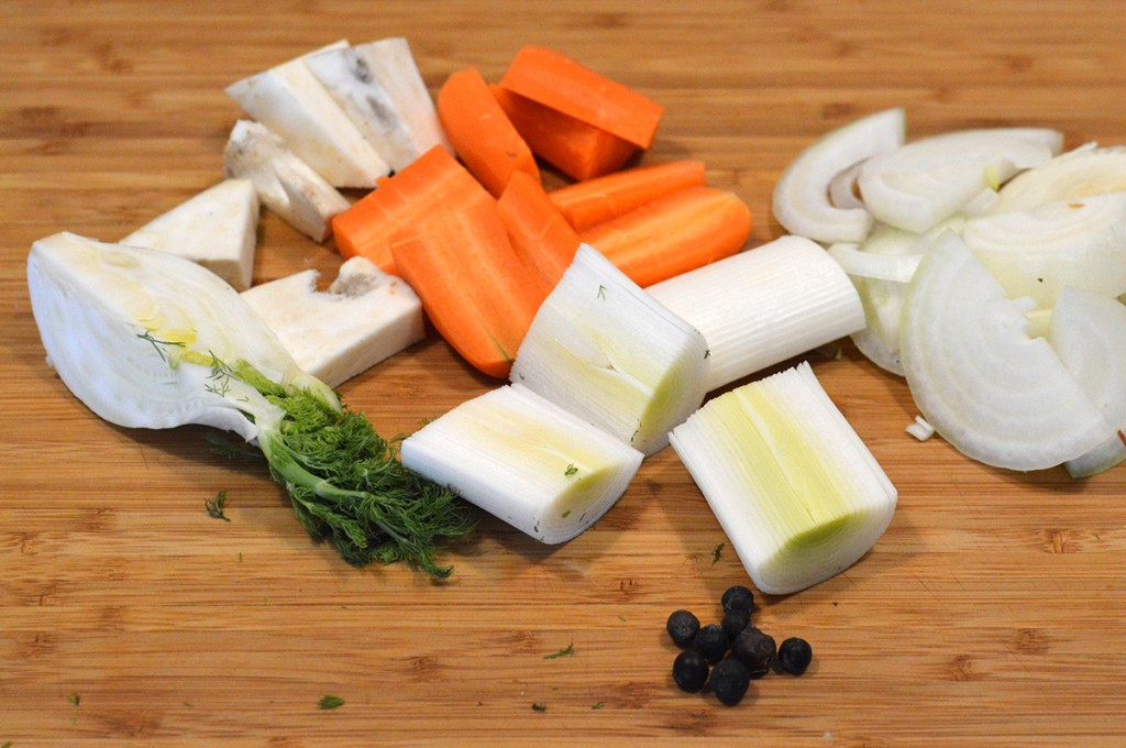 Cut vegetables ready for broth