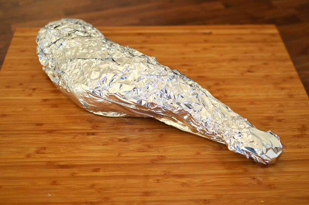 Lamb Leg wrapped in tin foil.